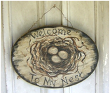 Tucker Stouchbird nest art, bird nest, bird, nature design, primitive, wood, hand painted, craft design, create & decorate, welcome plaque, craft design
